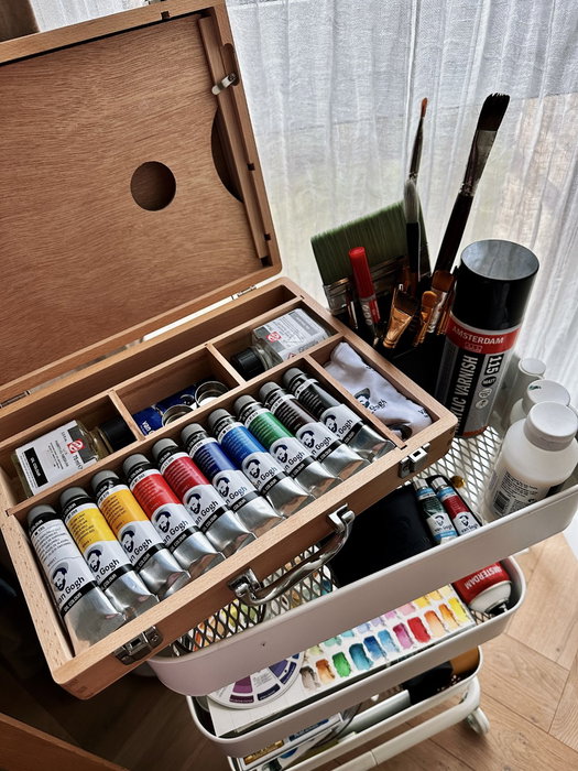 Talens Set Básico Van Gogh de Óleos en Caja de Madera con 10 Tubos de 40ml y Accesorios